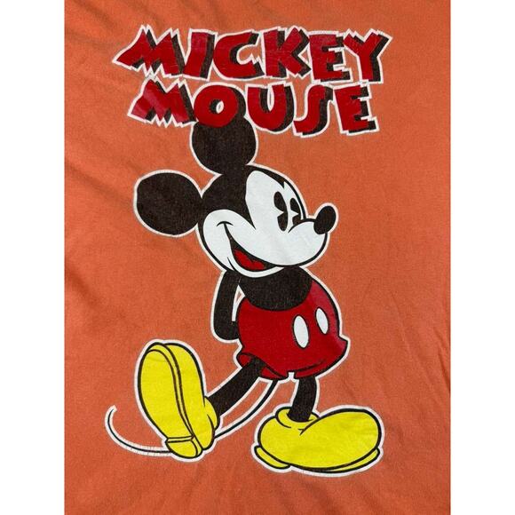 Disney T Shirt Men L Orange Mickey Mouse Graphic Short Sleeve Cotton Crewneck - Picture 2 of 10